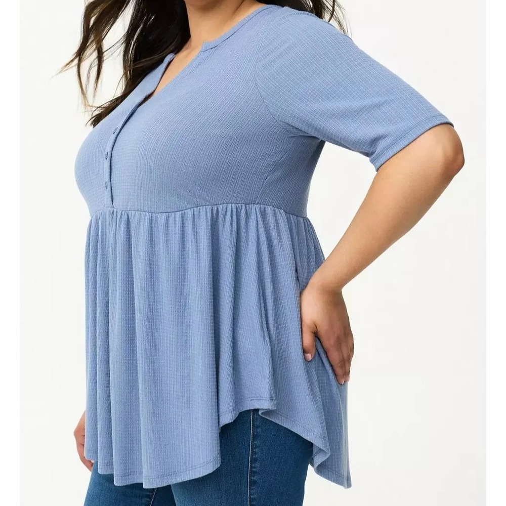 NEW‎ Torrid Women's Texture Jersey Babydoll Top 3XL Blue Henley Flowy Stretch
